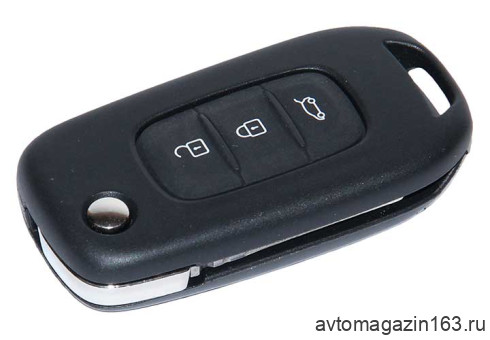 Ключ замка зажигания Renault HITAG AES (выкидной, хром) 3 кнопки HU179